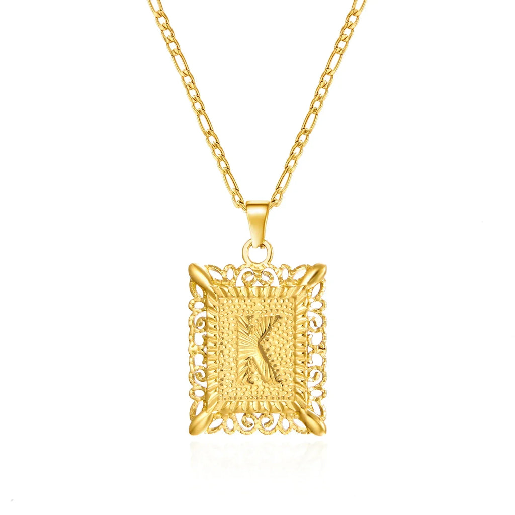 Necklace with rectangular initial pendant k
