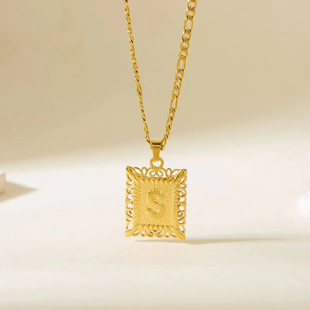 Necklace with rectangular initial pendant s