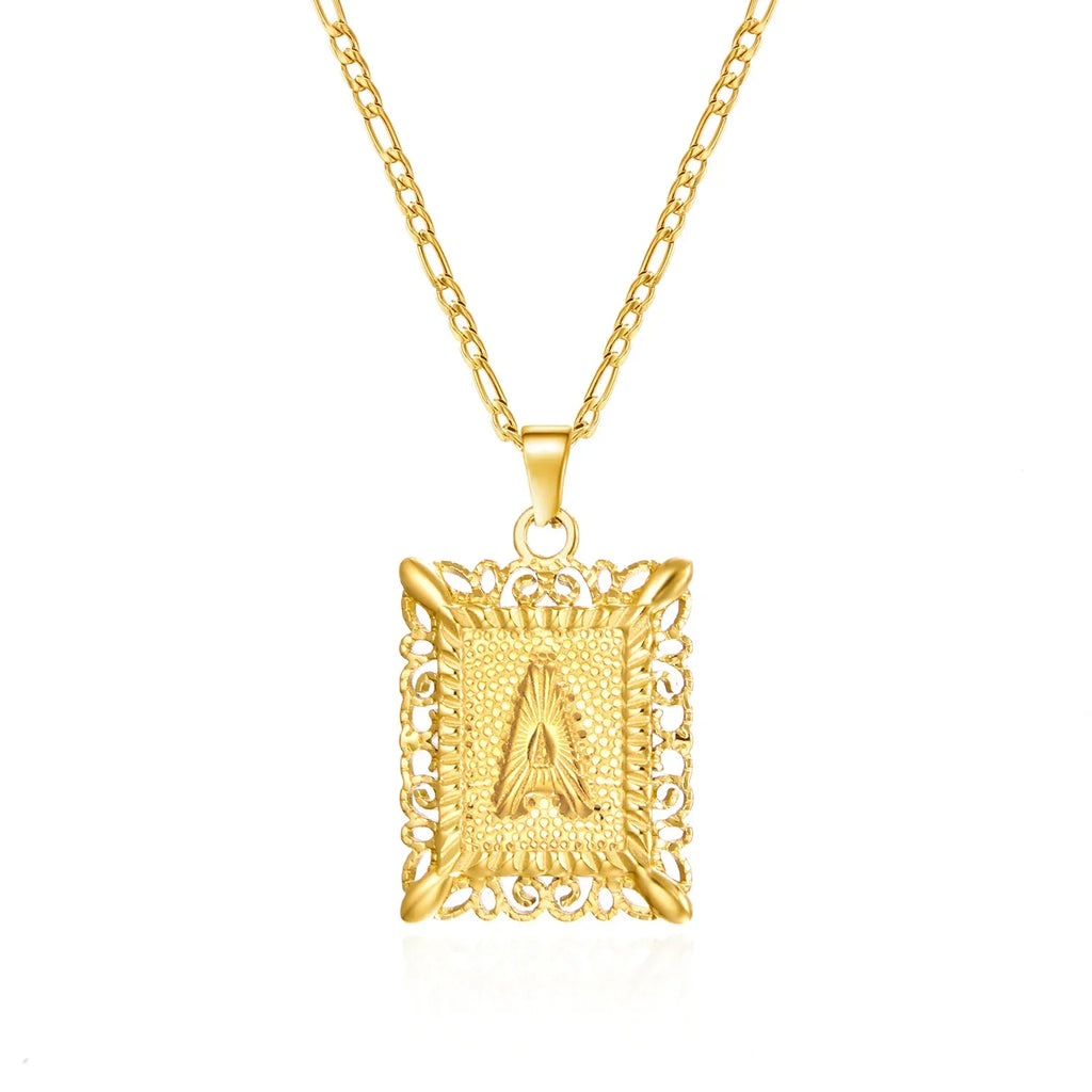 Necklace with rectangular initial pendant a