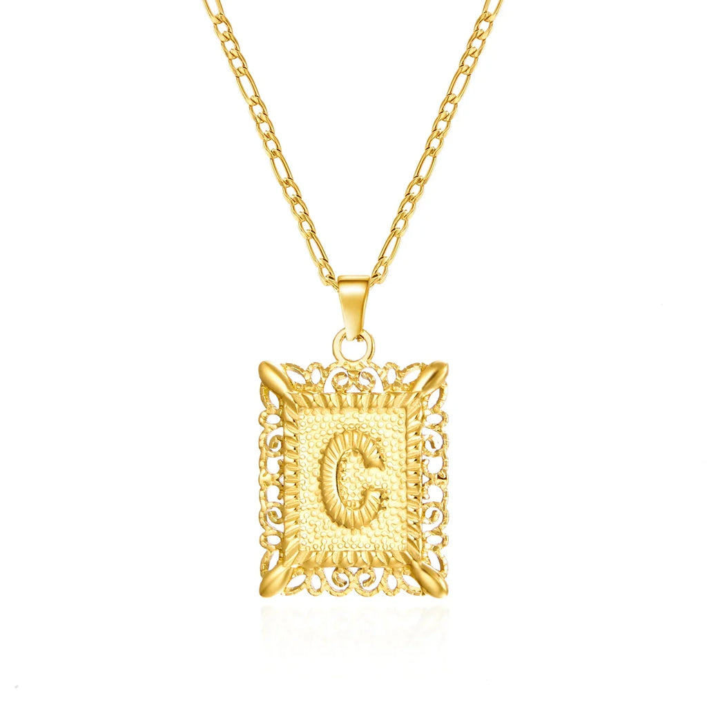 Necklace with rectangular initial pendant c