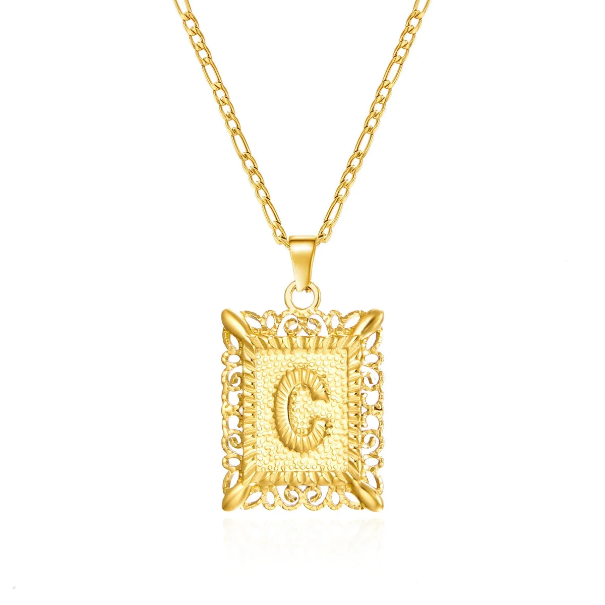 Necklace with rectangular initial pendant c