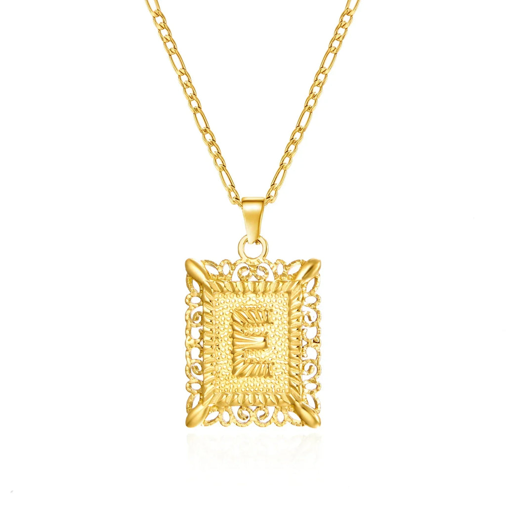 Necklace with rectangular initial pendant e