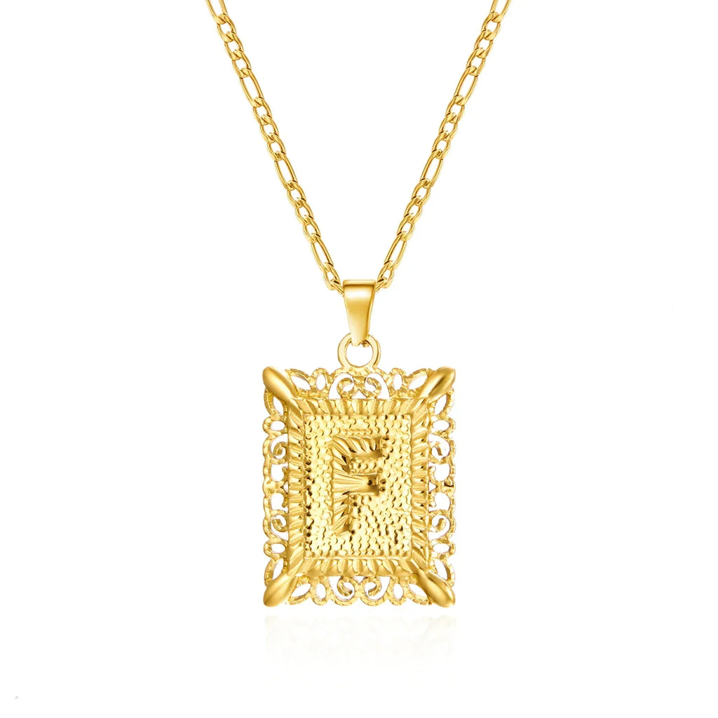 Necklace with rectangular initial pendant f