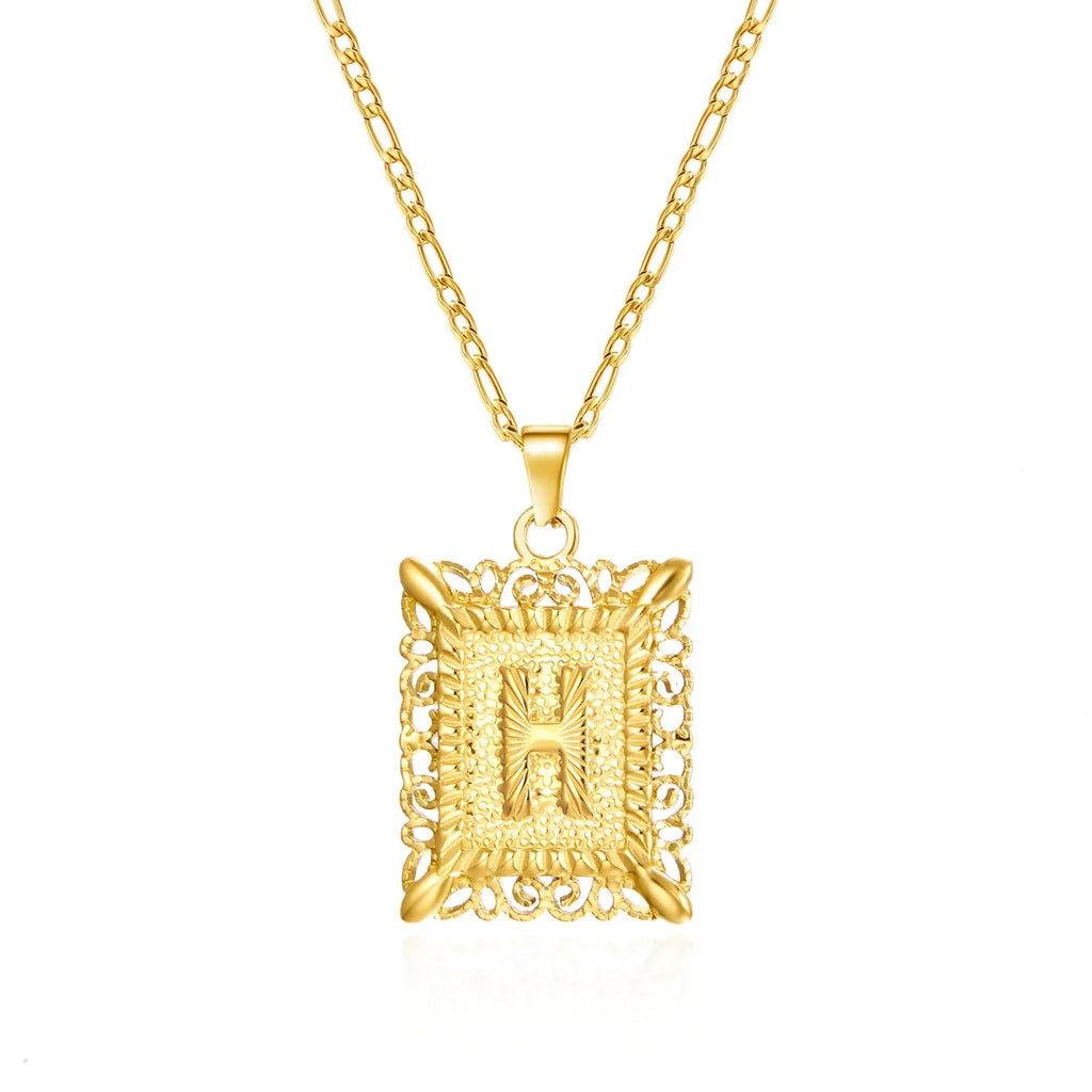Necklace with rectangular initial pendant h