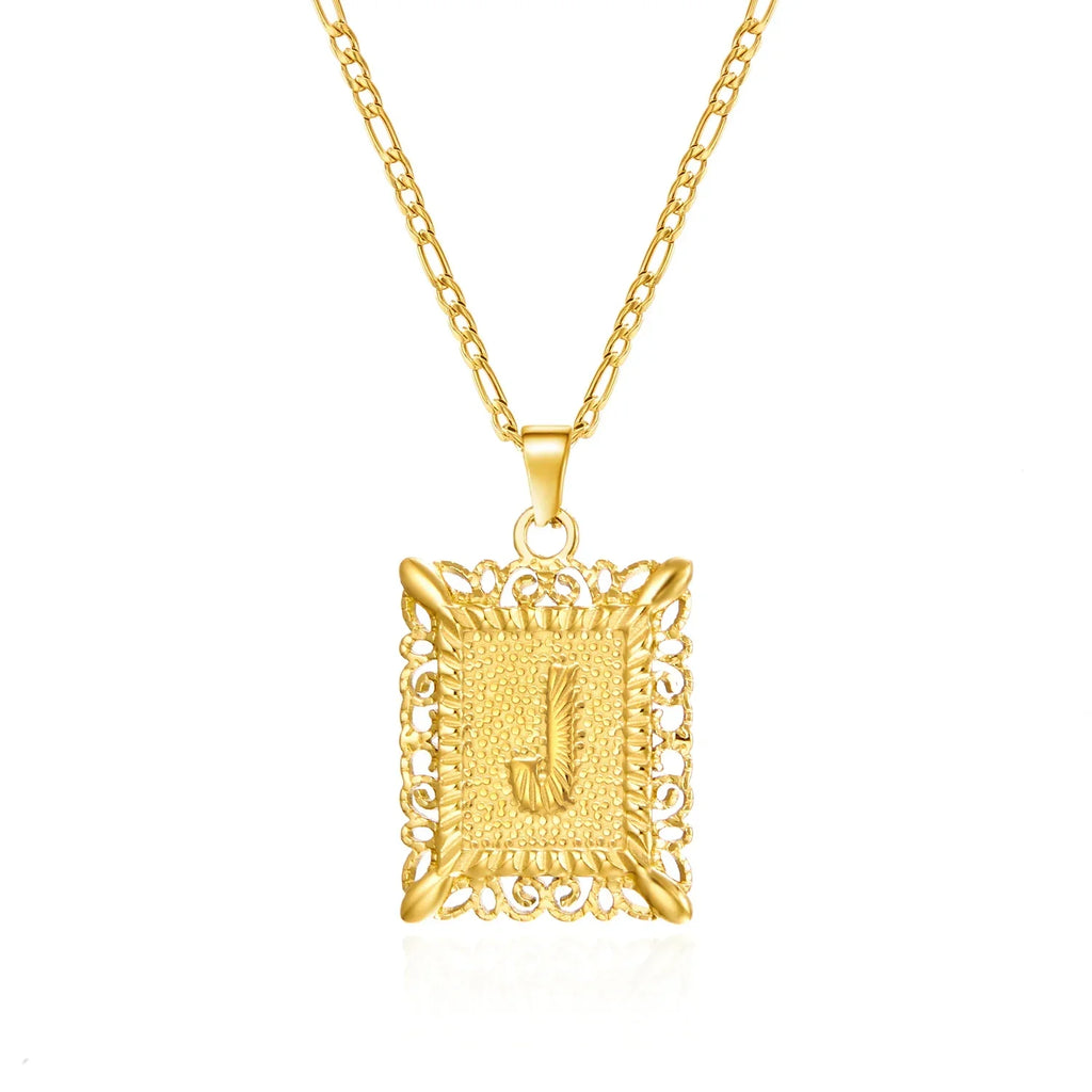 Necklace with rectangular initial pendant j