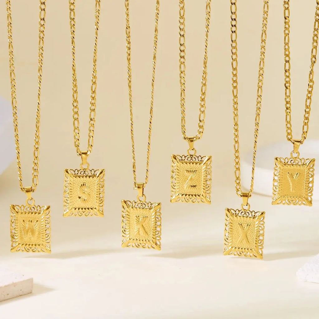 Necklace with rectangular initial pendant k