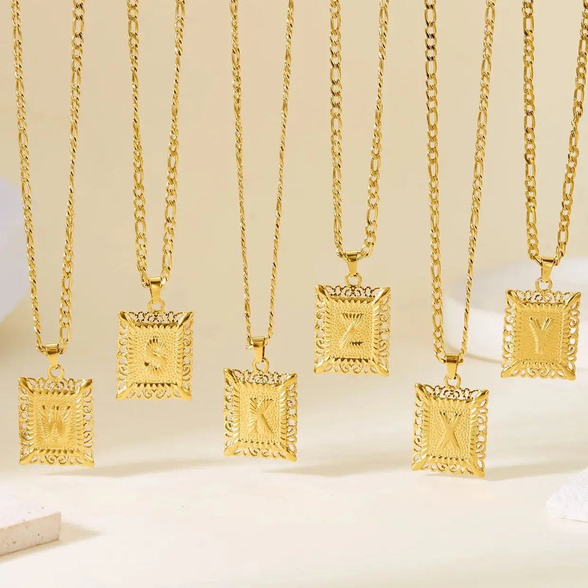 Necklace with rectangular initial pendant k