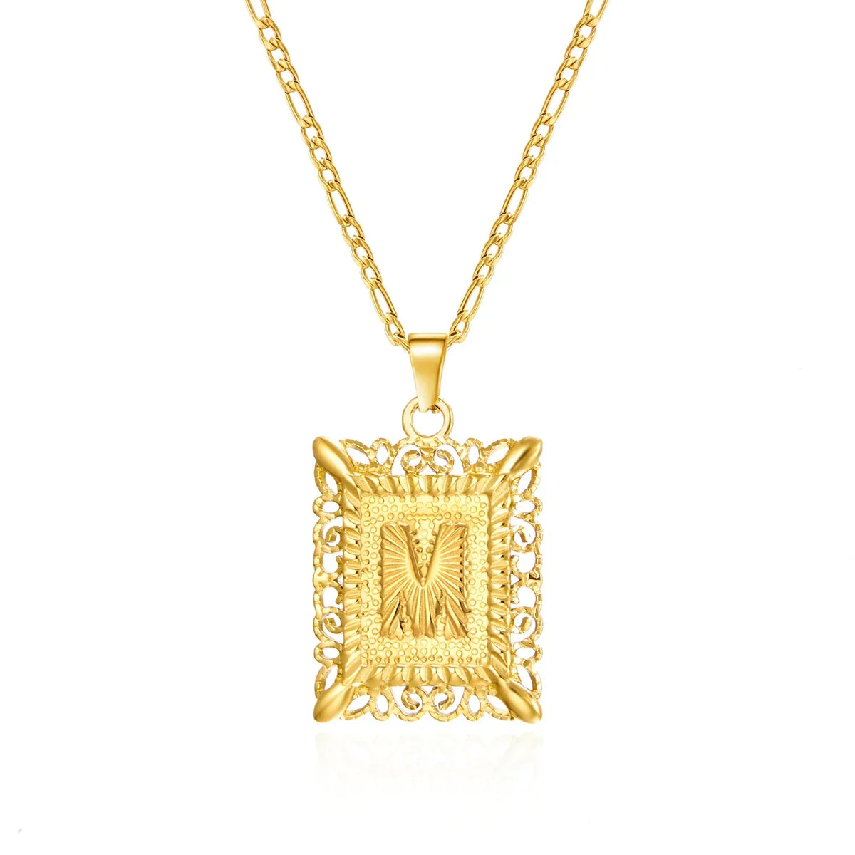 Necklace with rectangular initial pendant m