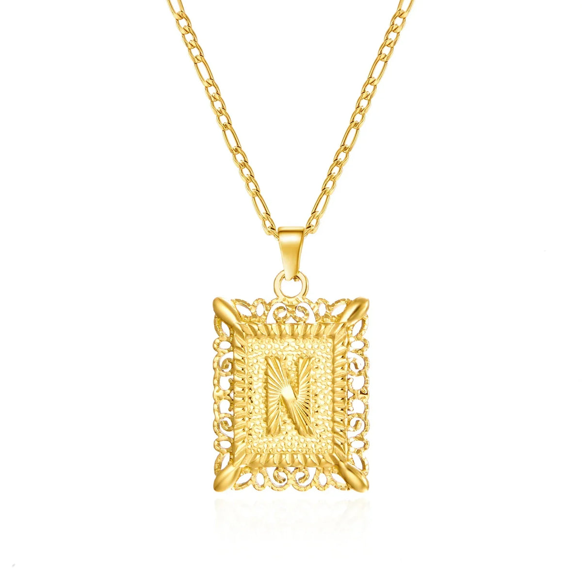 Necklace with rectangular initial pendant n
