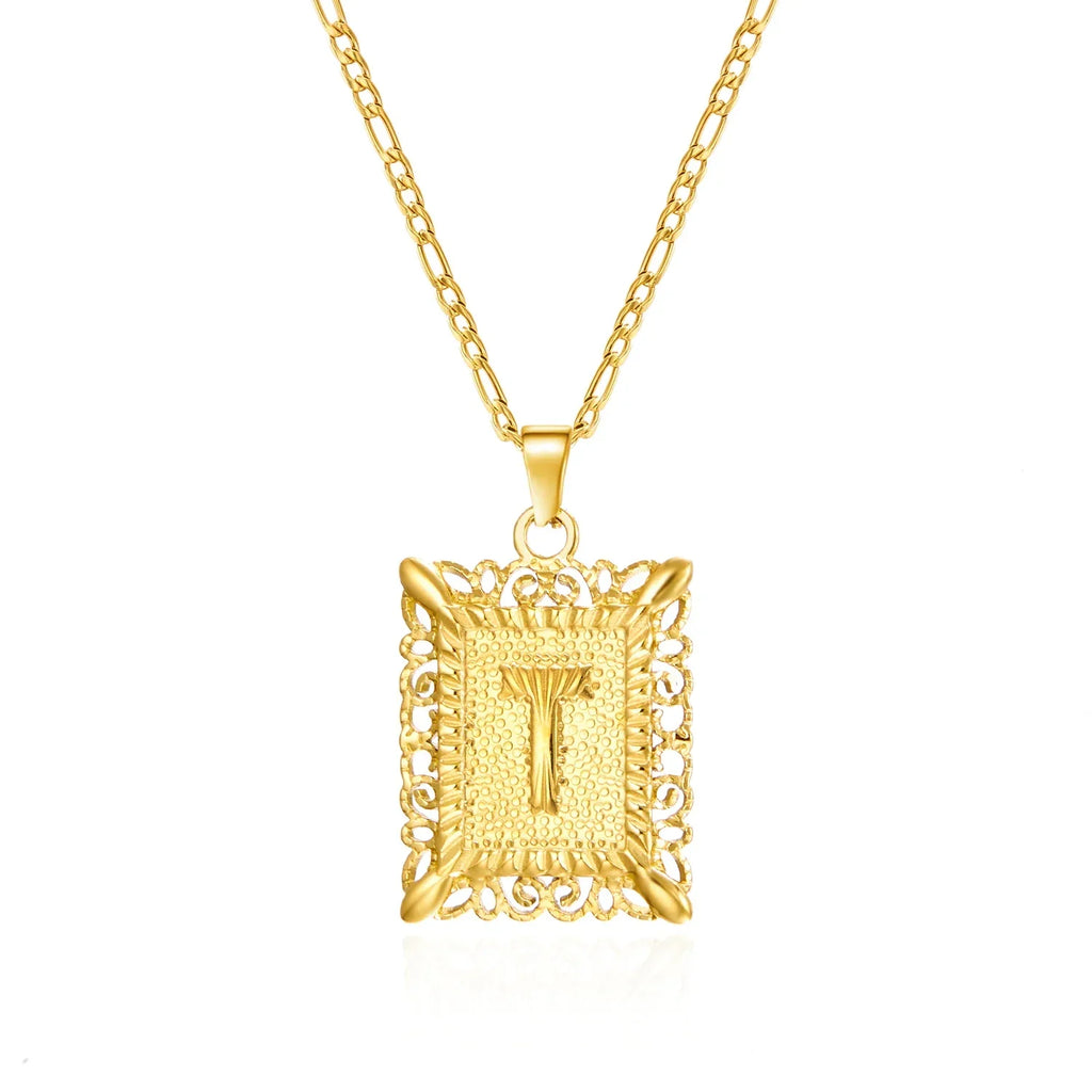 Necklace with rectangular initial pendant t