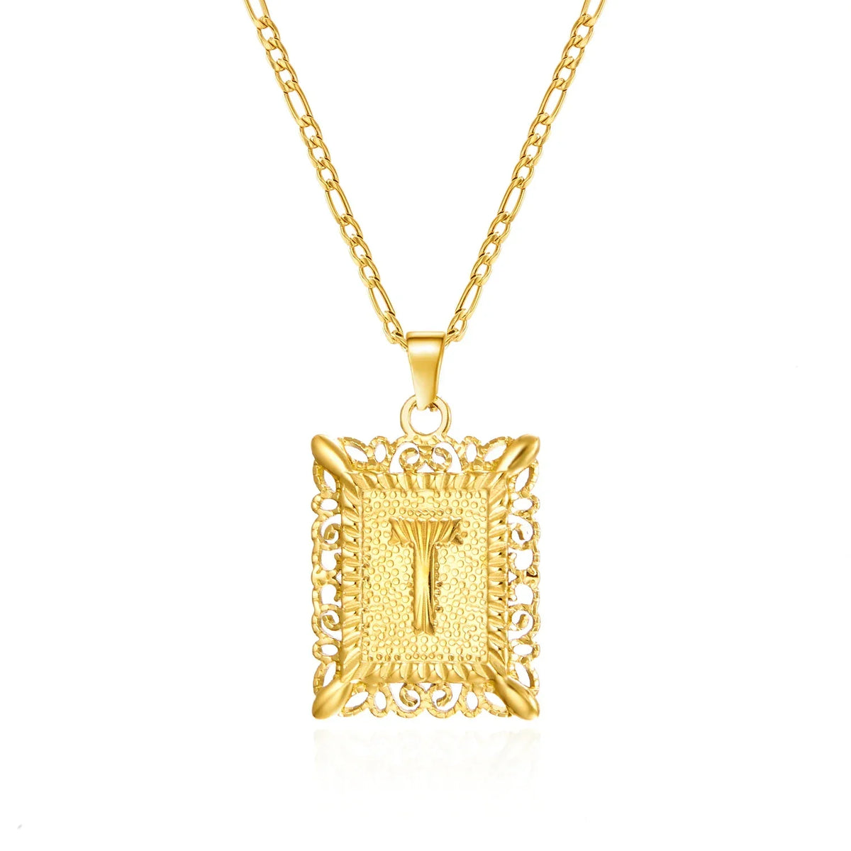 Necklace with rectangular initial pendant t