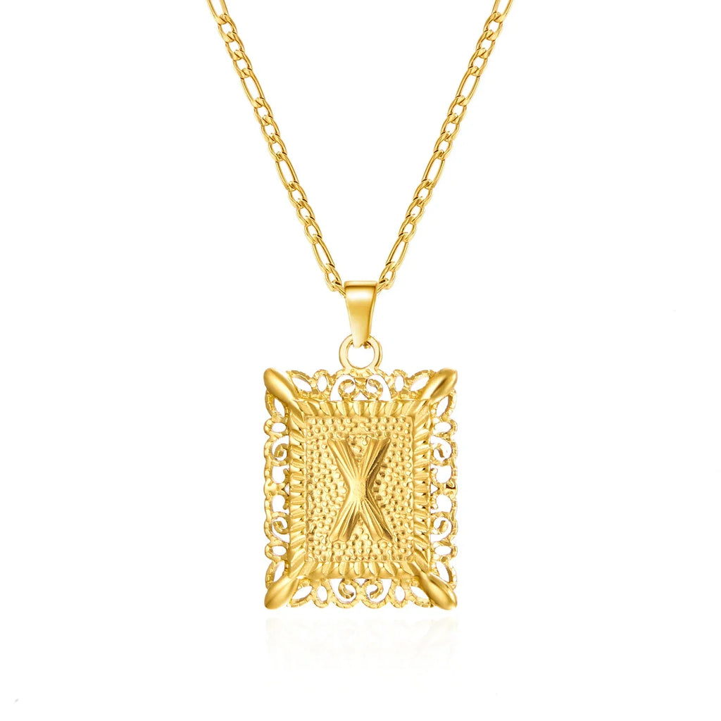 Necklace with rectangular initial pendant x