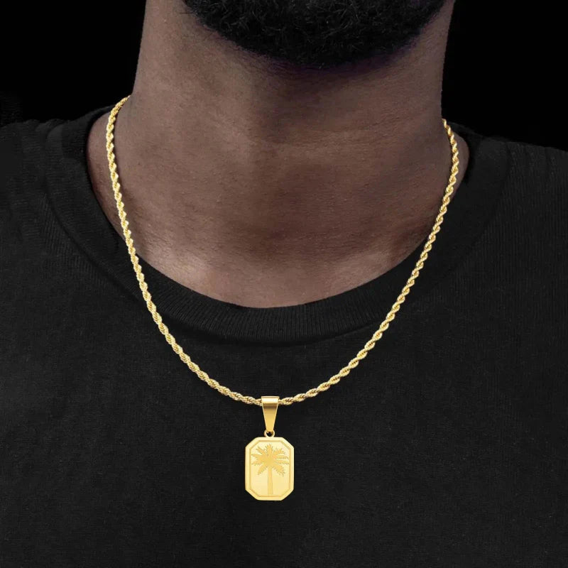 Necklace with Rectangular Palm Tree Pendant gold