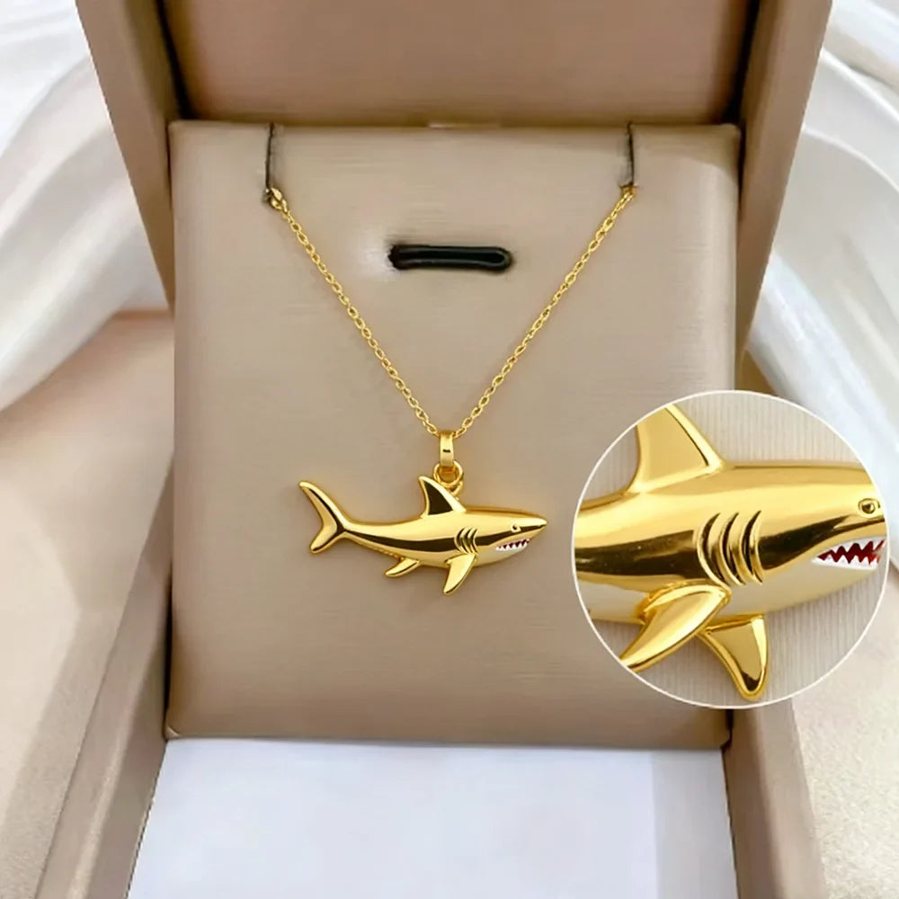 Gold shark pendant necklace