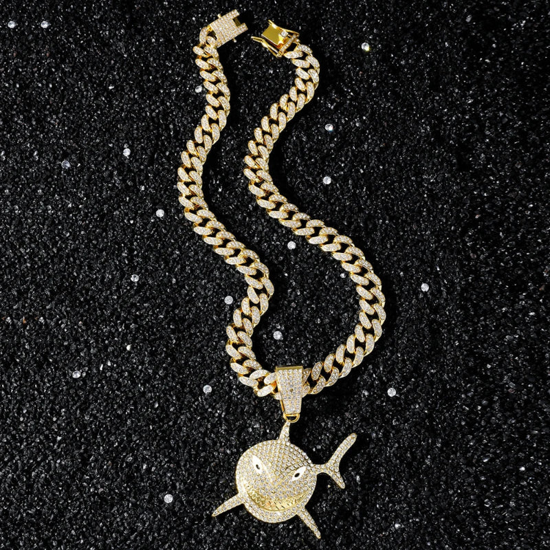 Necklace with Gold Rhinestone Shark Pendant