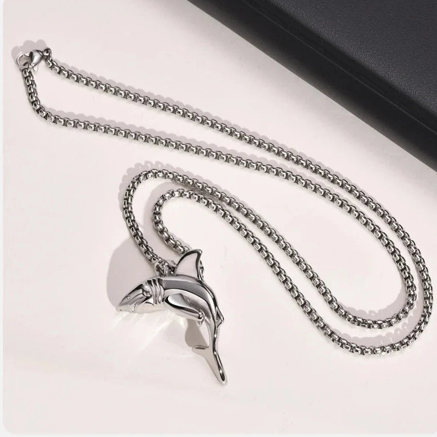 Silver Men's Necklace with Shark Pendant