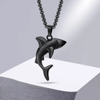 Black Men's Necklace with Shark Pendant