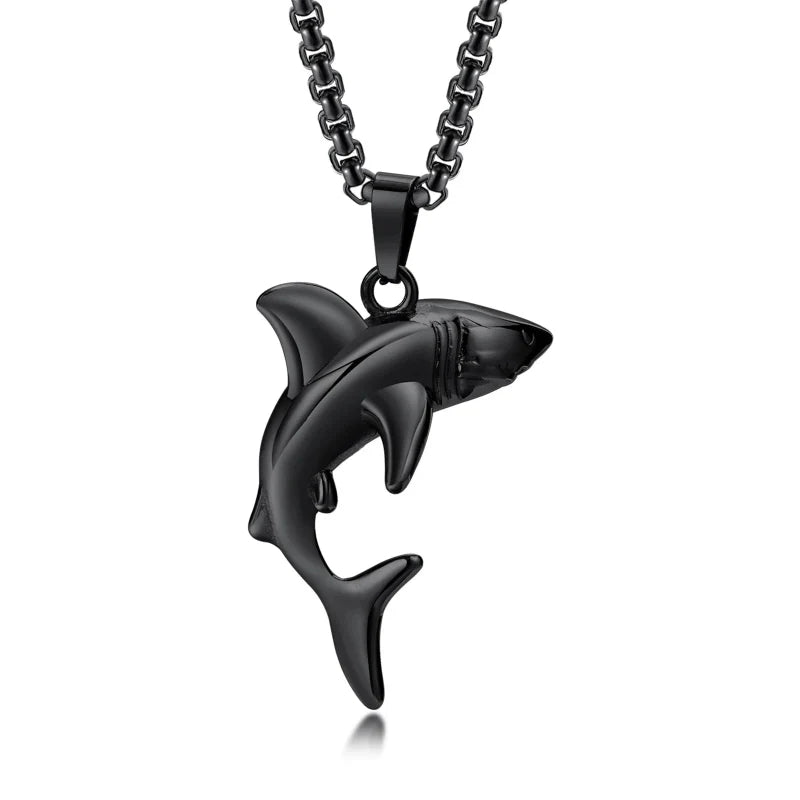 Black Men's Necklace with Shark Pendant