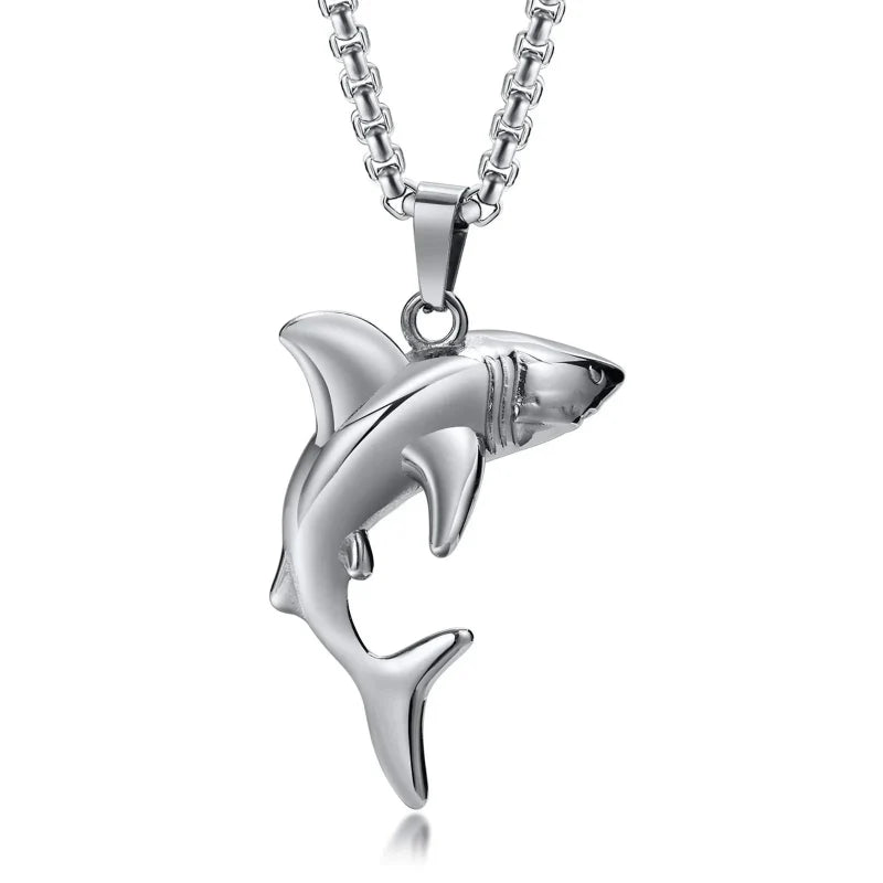 Silver Men's Necklace with Shark Pendant