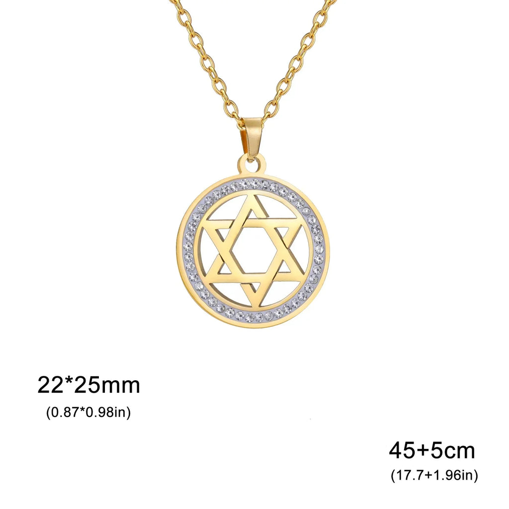 Necklace with round pendant featuring the Jewish symbol, Star of David