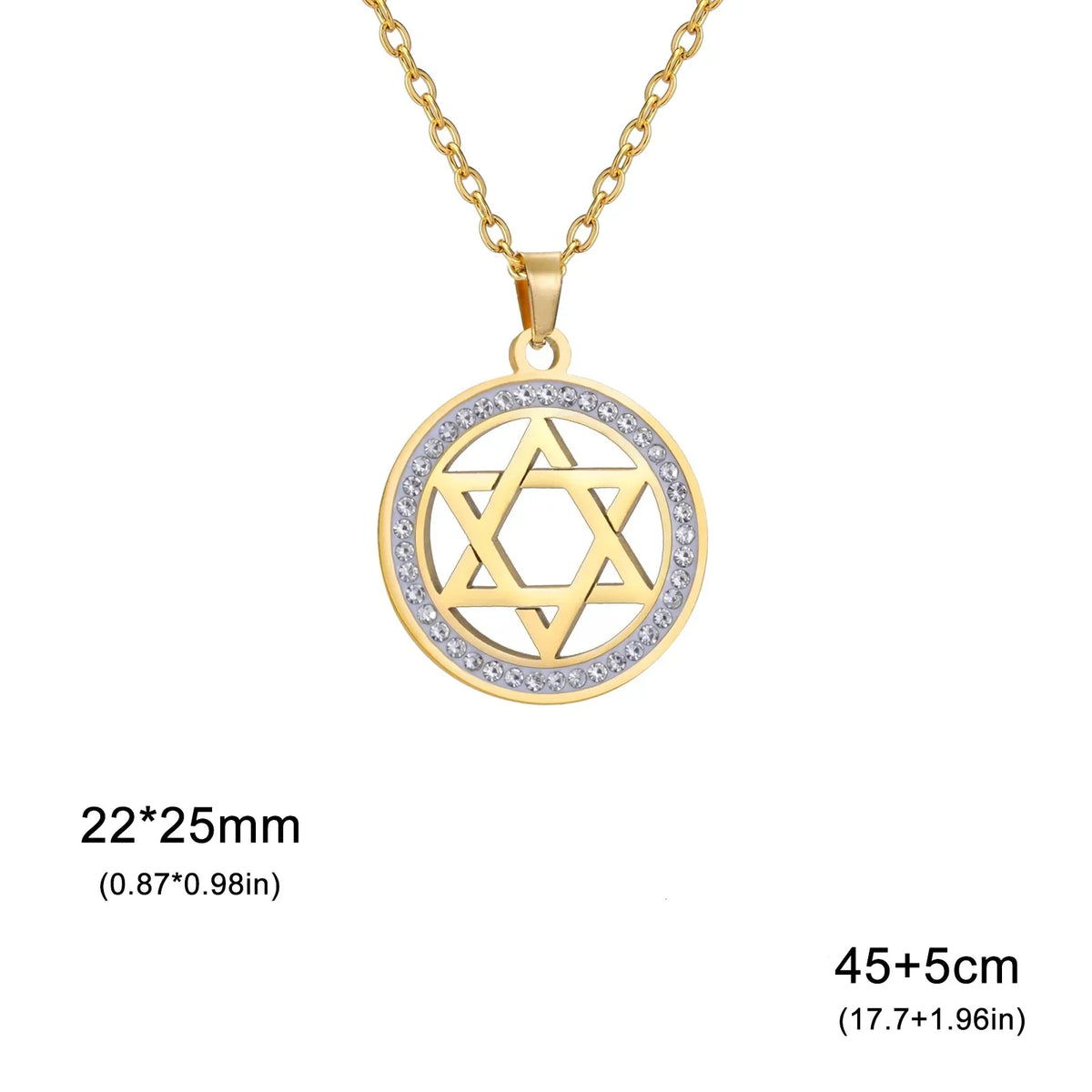 Necklace with round pendant featuring the Jewish symbol, Star of David