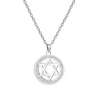 Necklace with round pendant featuring the Jewish symbol, Star of David, silver