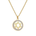 Necklace with round pendant featuring the Jewish symbol, Star of David, gold