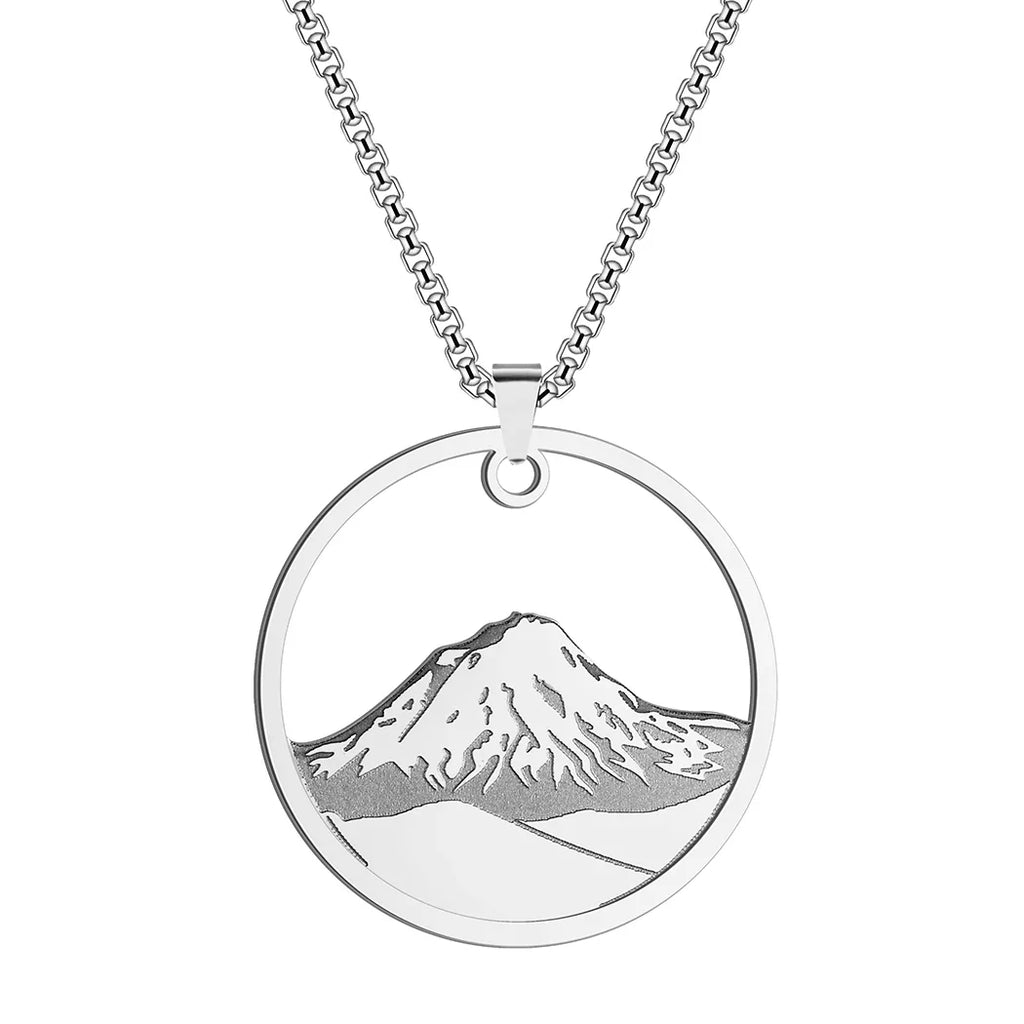 Necklace with Silver Round Mountain Pendant