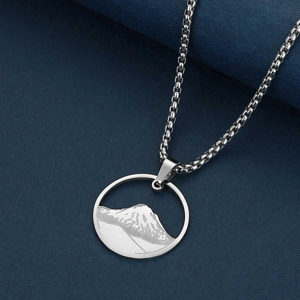 Necklace with Silver Round Mountain Pendant