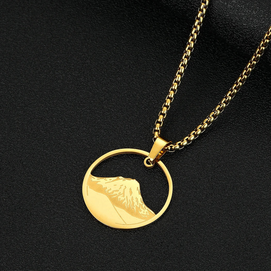 Necklace with Gold Round Mountain Pendant