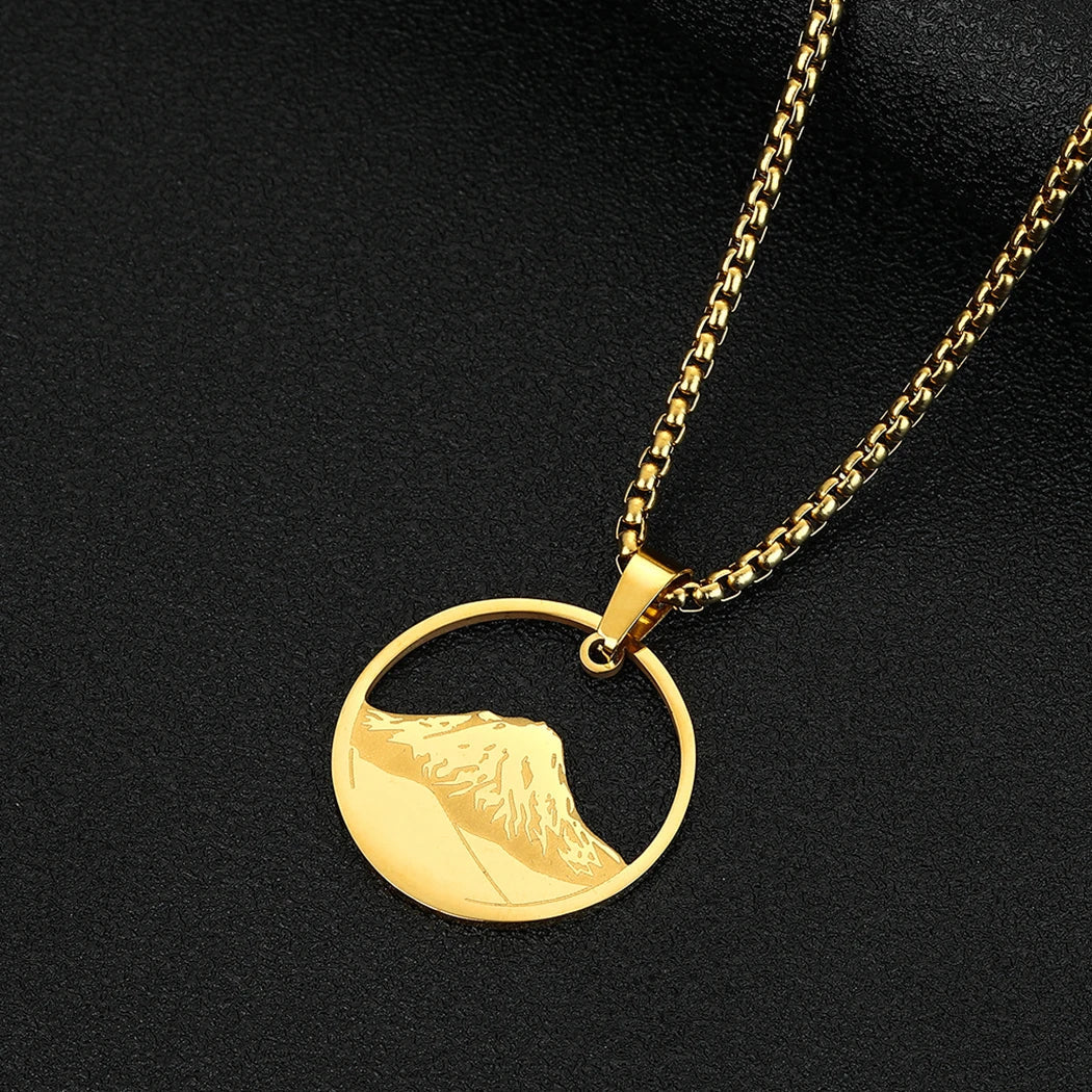 Necklace with Gold Round Mountain Pendant