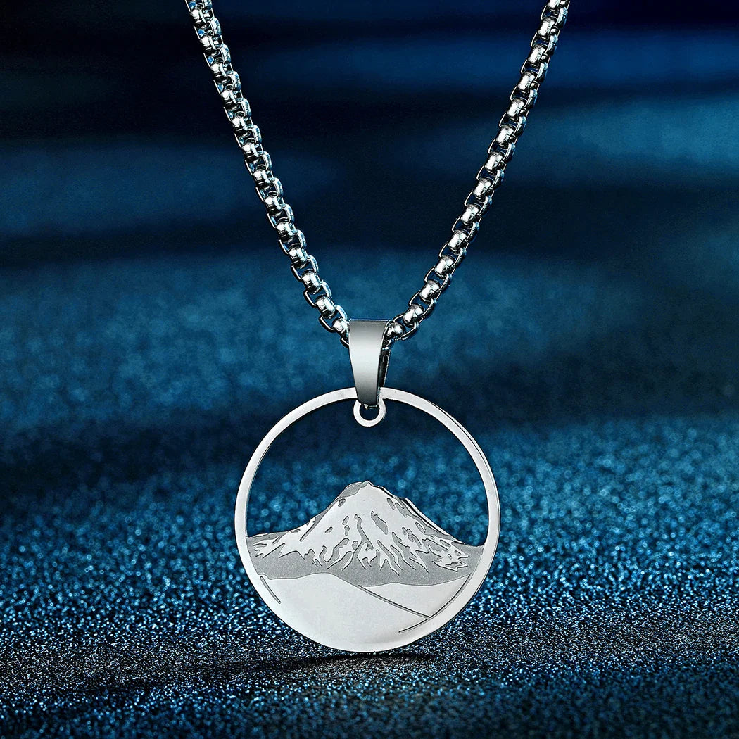 Necklace with Silver Round Mountain Pendant