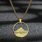 Necklace with Gold Round Mountain Pendant