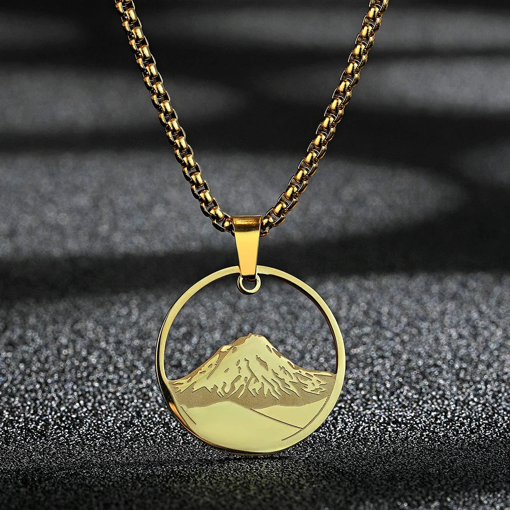 Necklace with Gold Round Mountain Pendant