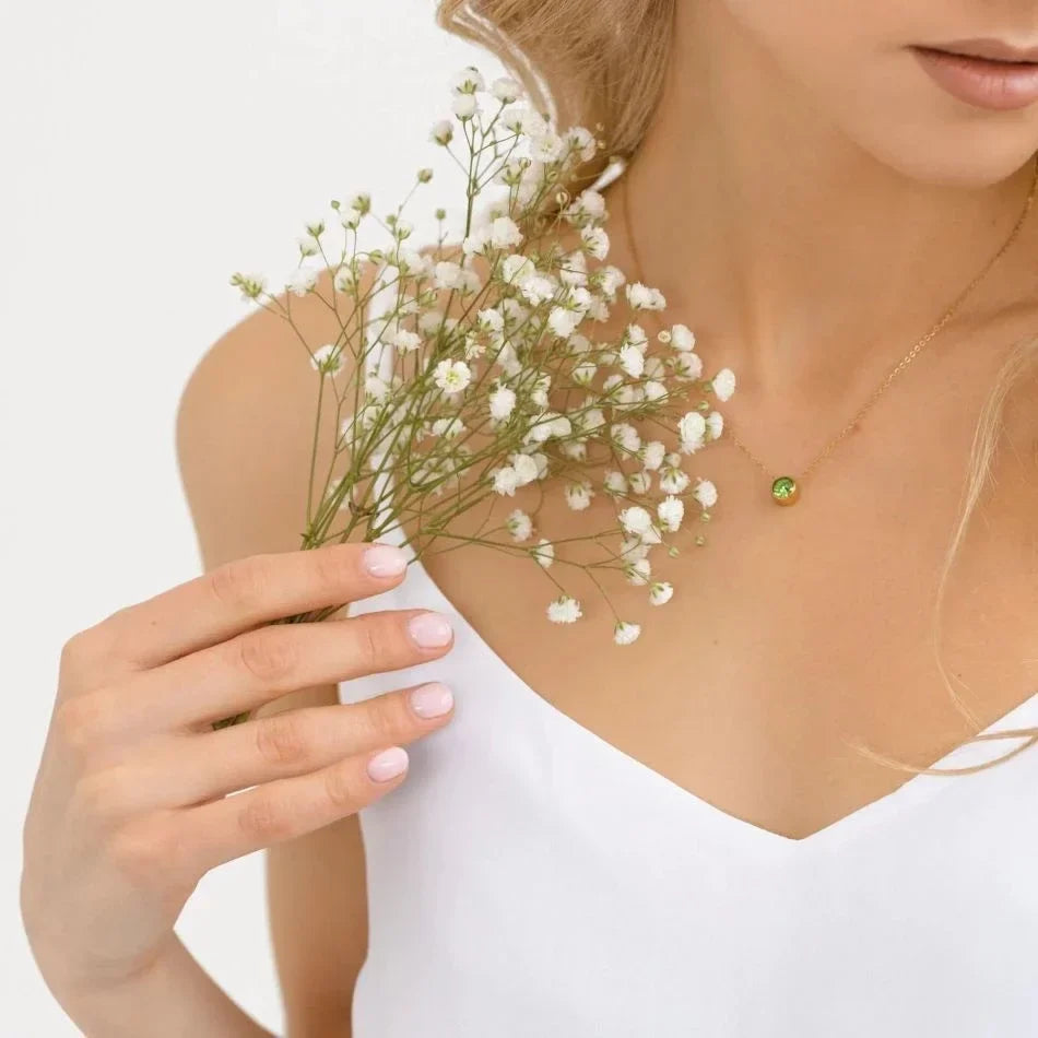 Necklace with round birthstone pendant for women