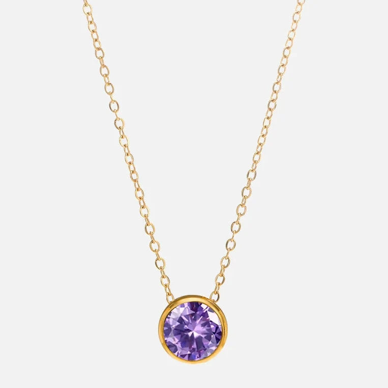 Necklace with round birthstone pendant for women