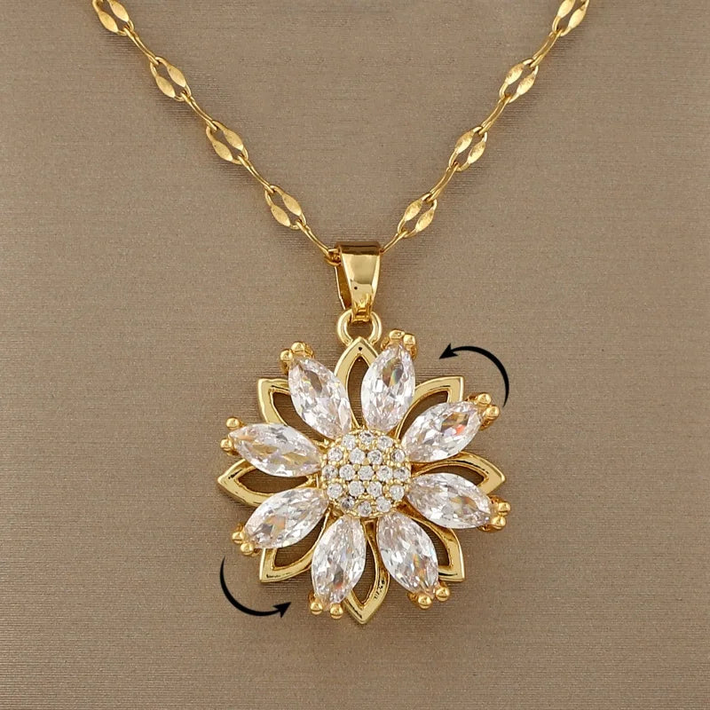 Necklace with Rotating Flower Pendant Anti-Stress for Women