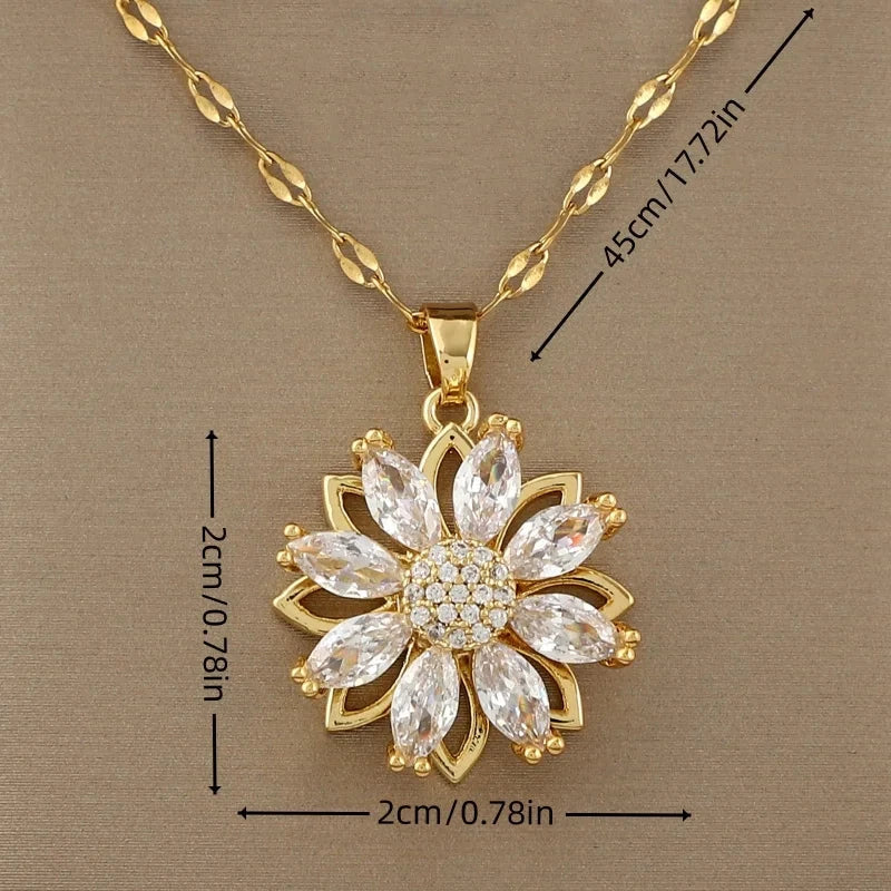 Necklace with Rotating Flower Pendant Anti-Stress for Women