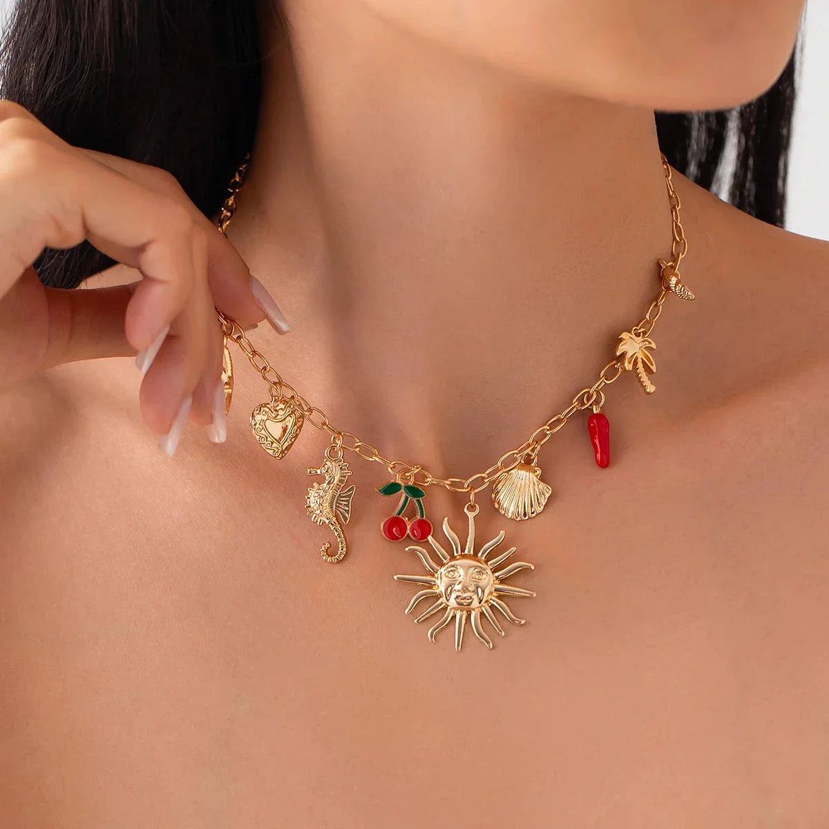 Necklace with Sun Pendant and Shells 1