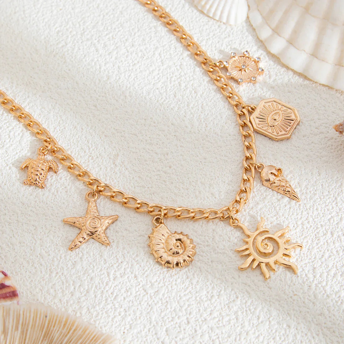 Necklace with Sun Pendant and Shells 2