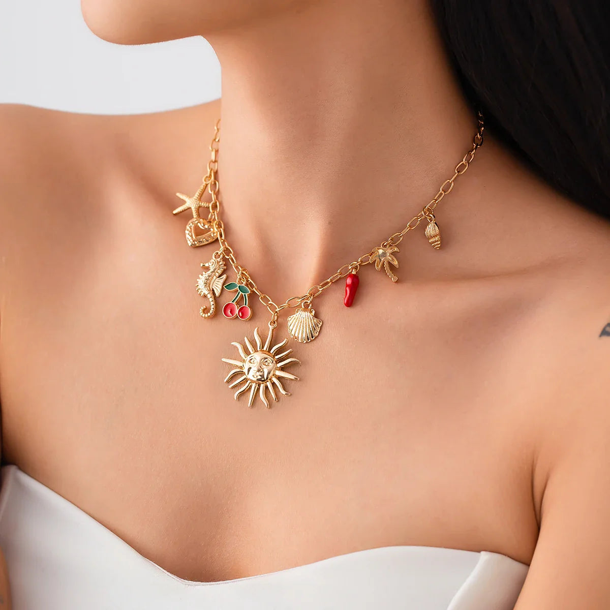 Necklace with Sun Pendant and Shells 1