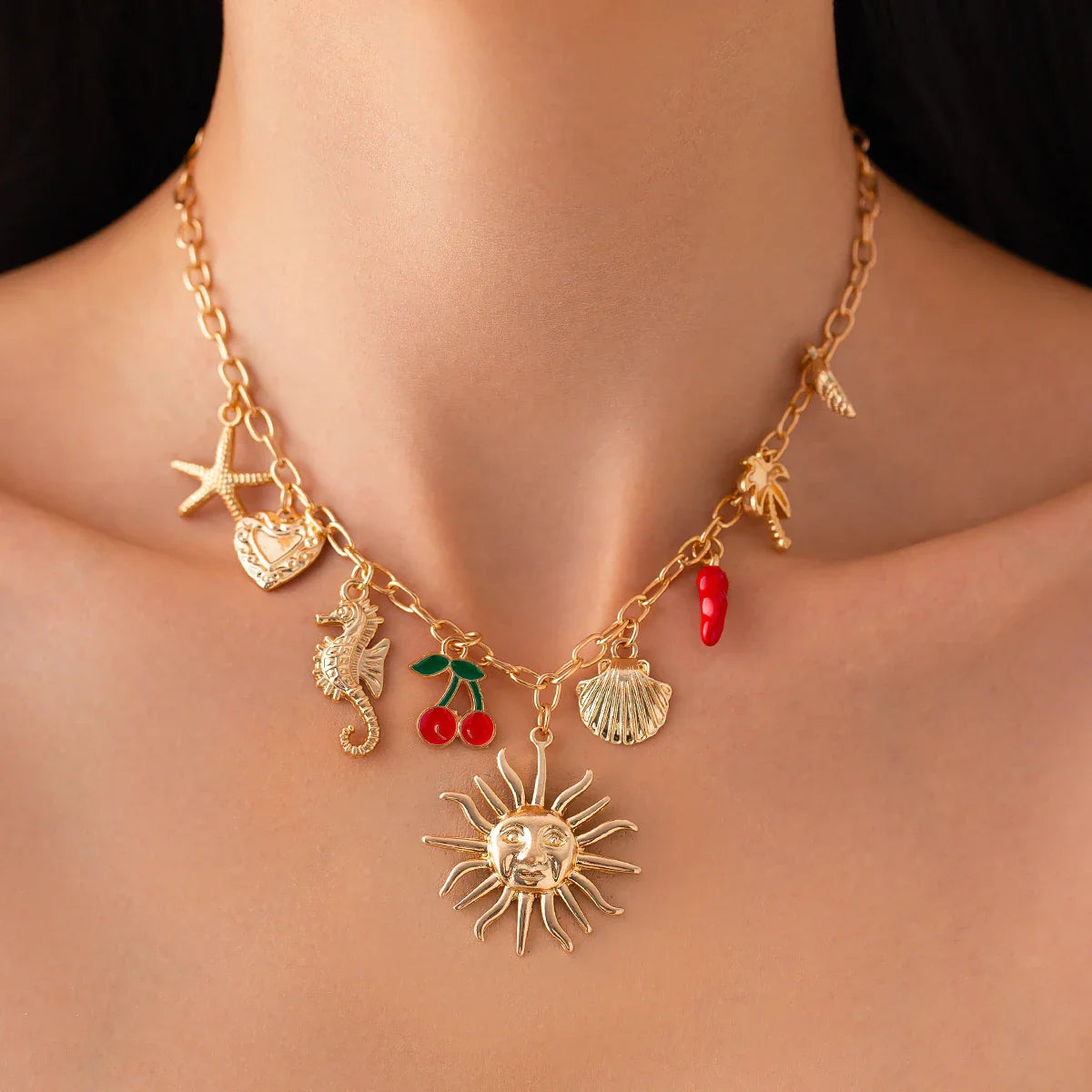 Necklace with Sun Pendant and Shells 1