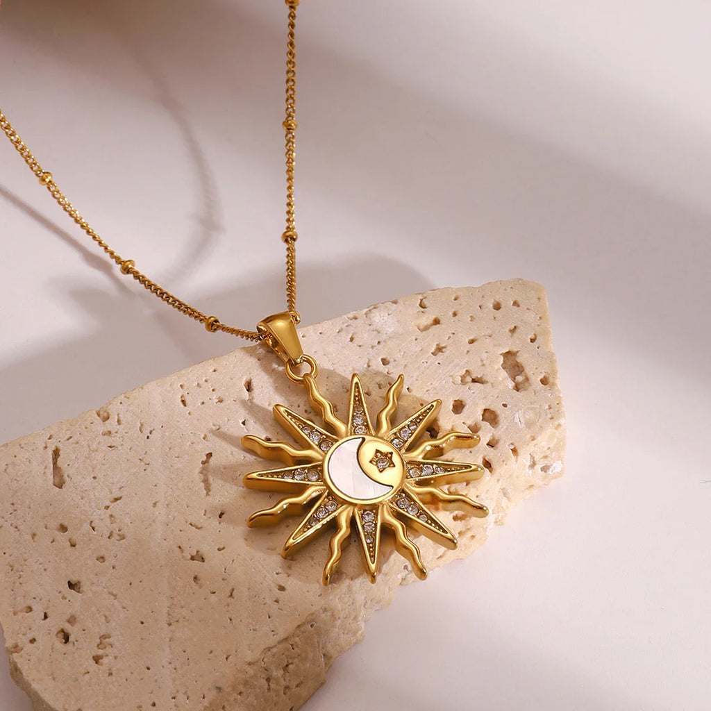 Necklace with Charming Sun and Moon Pendant