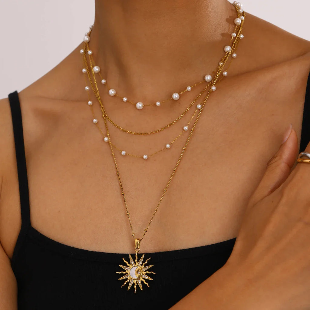 Necklace with Charming Sun and Moon Pendant