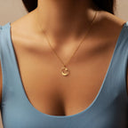 Necklace with symbolic Islam crescent moon and star Arabic pendant in gold
