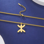 Necklace with symbolic Berber "yaz" Arabic pendant for women, gold-tone