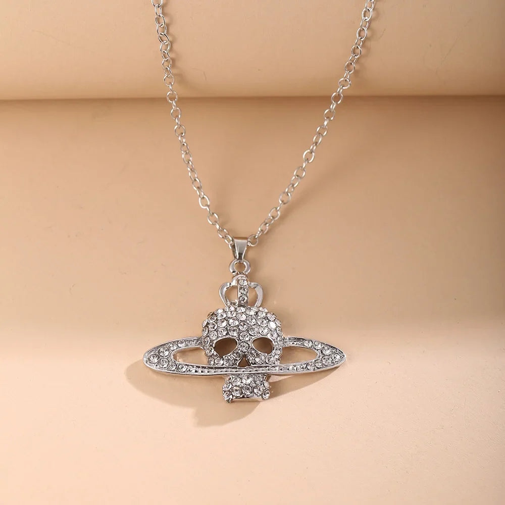 Necklace with Rhinestone Skull Pendant