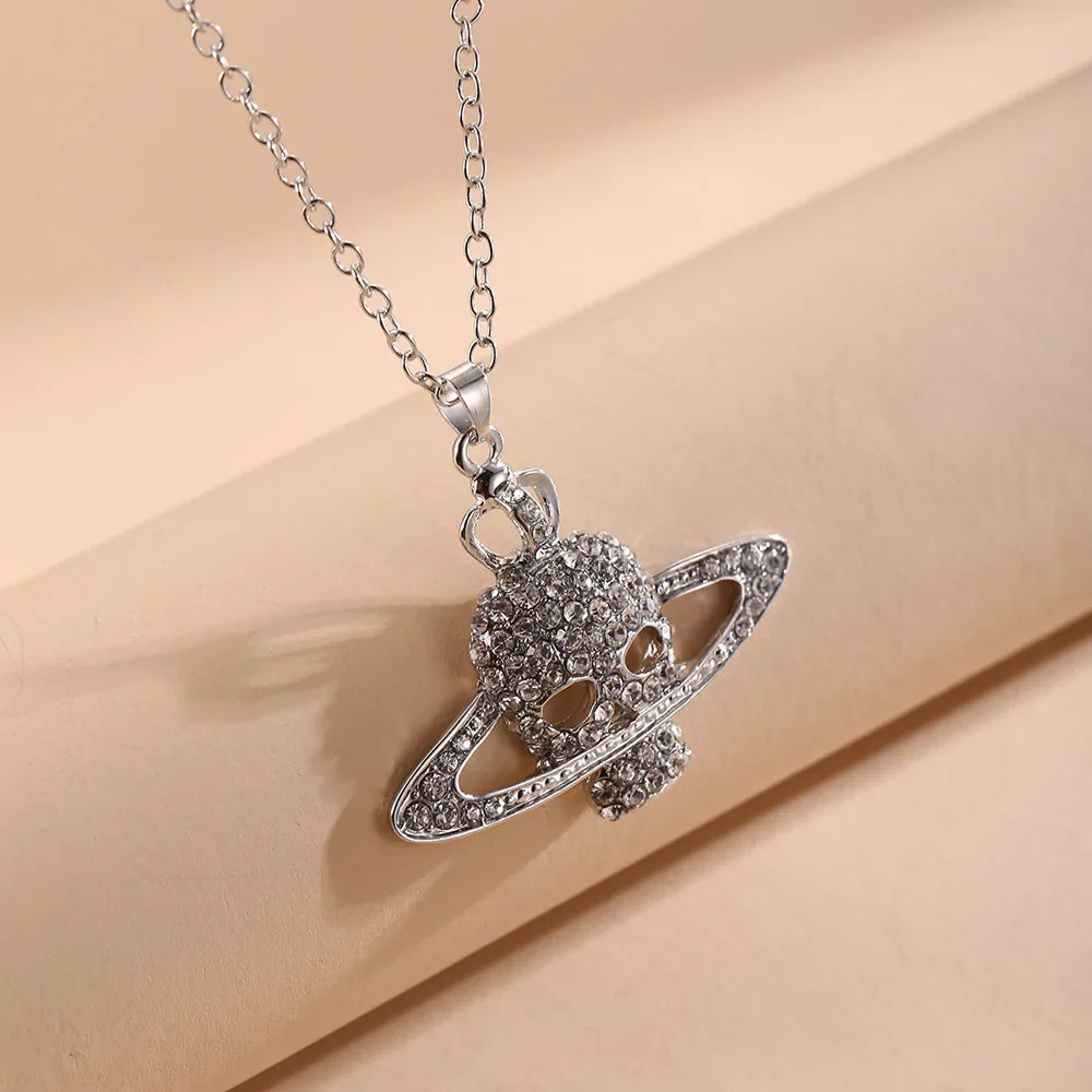 Necklace with Rhinestone Skull Pendant