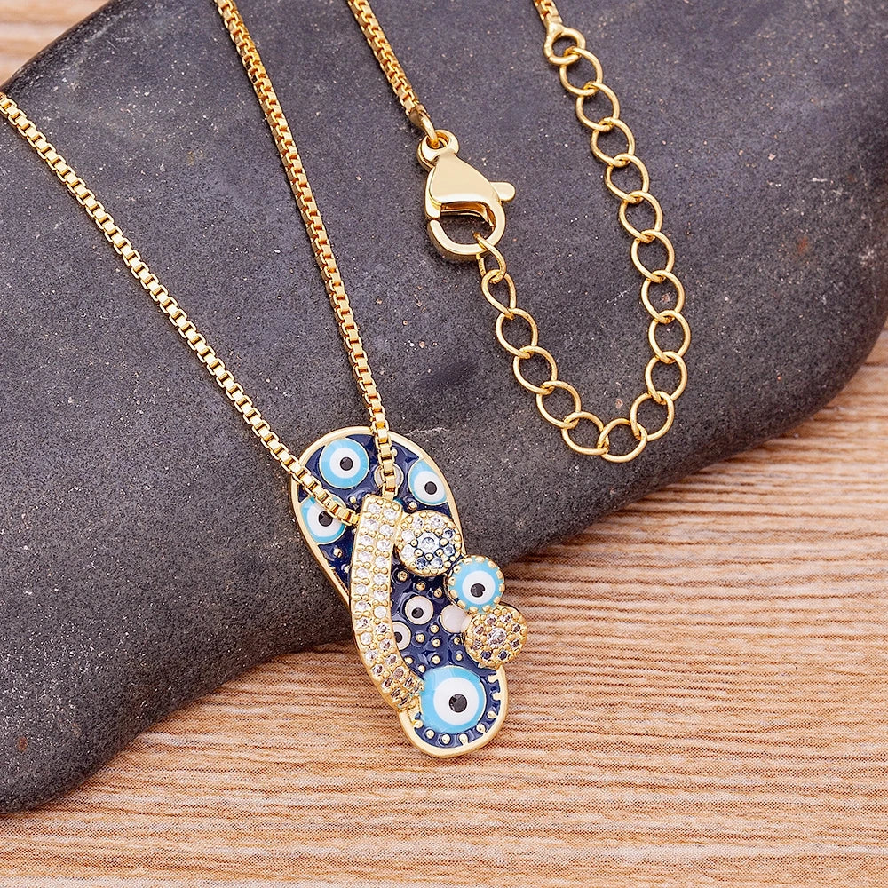 Necklace With Tongue Pendant Blue Eye And Zircon