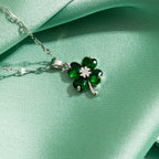 Necklace with Colored Four-Leaf Clover Pendant silver and green